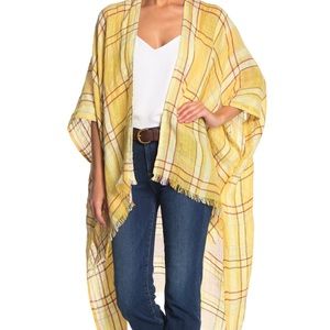 Free People Reverie Goldenrod Yellow Plaid Kimono Duster NWT